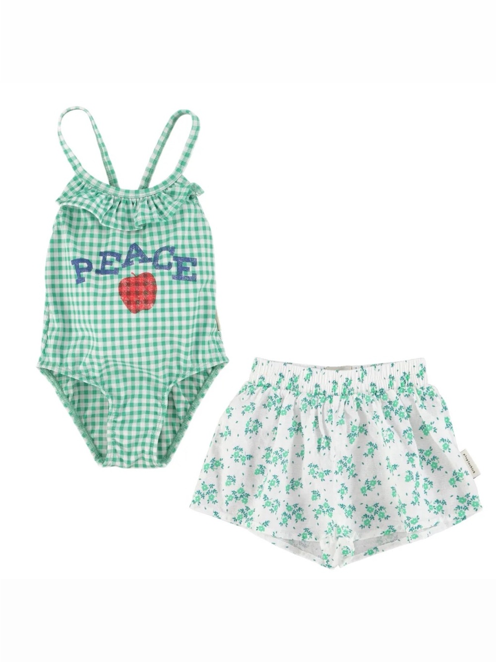 Piupiuchick One-Piece Swimsuit with Floral Shorts and matching bandana